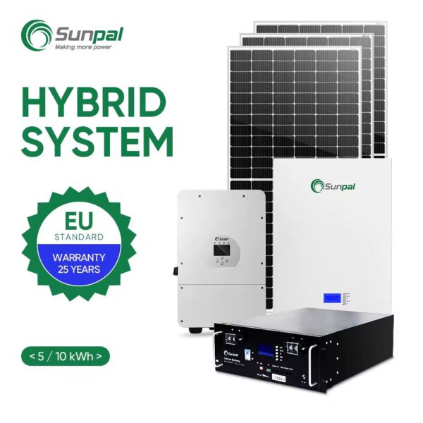 Ensemble Complet de Système Photovoltaïque 5kW / 10kW – Système d'Alimentation Solaire Hybride Hors Réseau, Kit Panneau Solaire Complet pour Toit de Maison