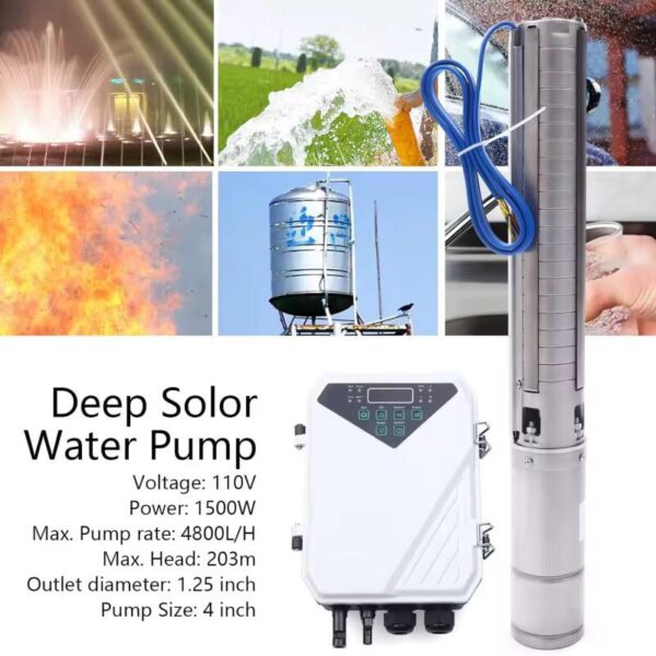 Pompe à Eau Solaire Submersible 110V – 1100W, Débit 6m³/h, Profondeur 85m – Image 3